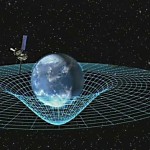 Representação da distorção do espaço-tempo ao redor da Terra.