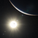 Concepção artística do sistema planetário da estrela HD10180 (http://www.eso.org/public/images/eso1035a/)