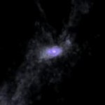 Frame da simulação de computador mostrando a formação de uma galáxia (Fonte: NASA)