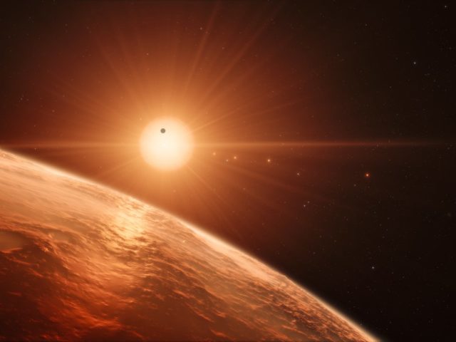 Os Sete Planetas e a Estrela Anã Vermelha Escala Estelar